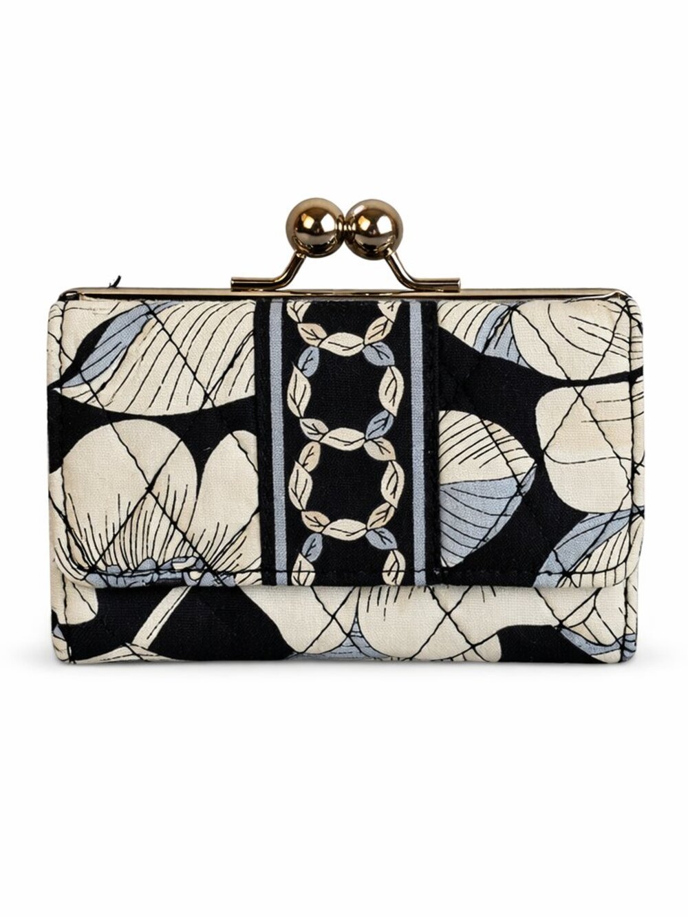 Vera Bradley Black Ivory Floral Kiss‑Lock Wallet | Preloved Quilted Fabric